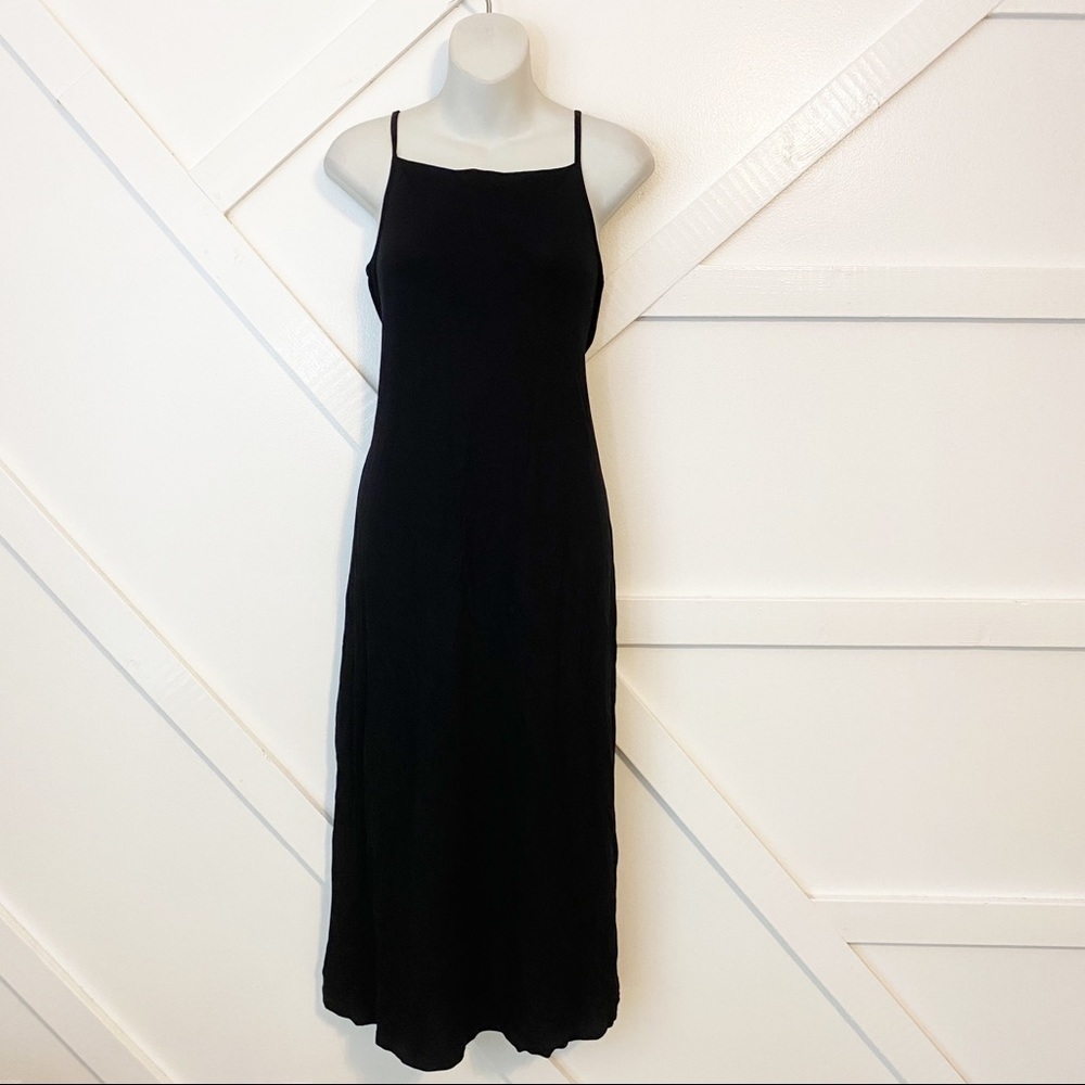 Ozai N Ku Square Neck Sleeveless Midi Slip Dress Black Sz Small